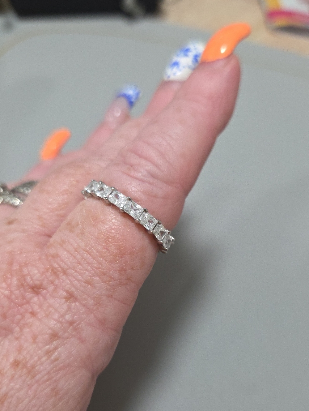 Diamonique Silver-Tone Princess-Cut Eternity Ring
